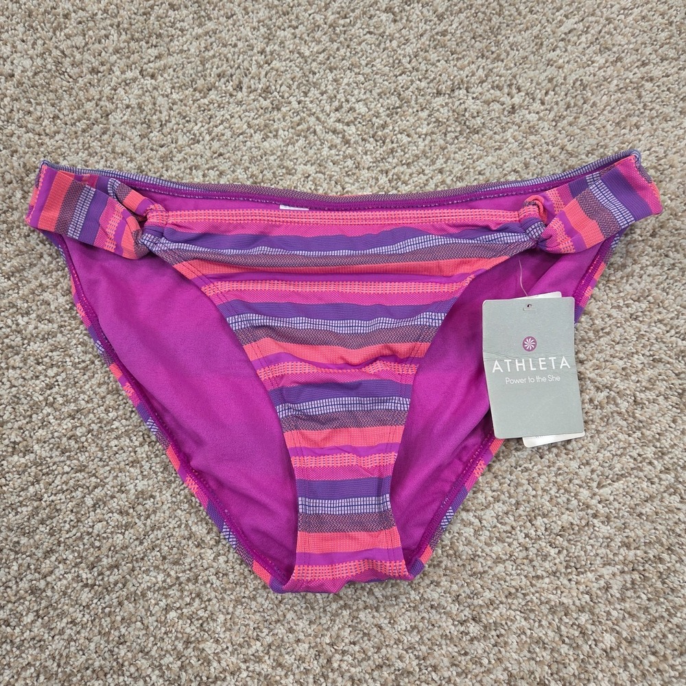 ATHLETA Tulum Loop Side Stripe Bikini Bottom UPF 50+ Purple NWTs Size XL